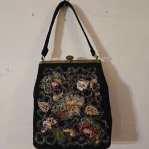 ✨️VINTAGE✨️ Black Beautifully Embellished 1950s-1960s Spilene Handbag